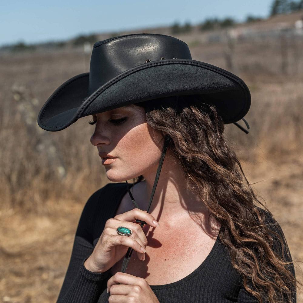 Hollywood-Black-Leather-CowboyHat-Ladies
